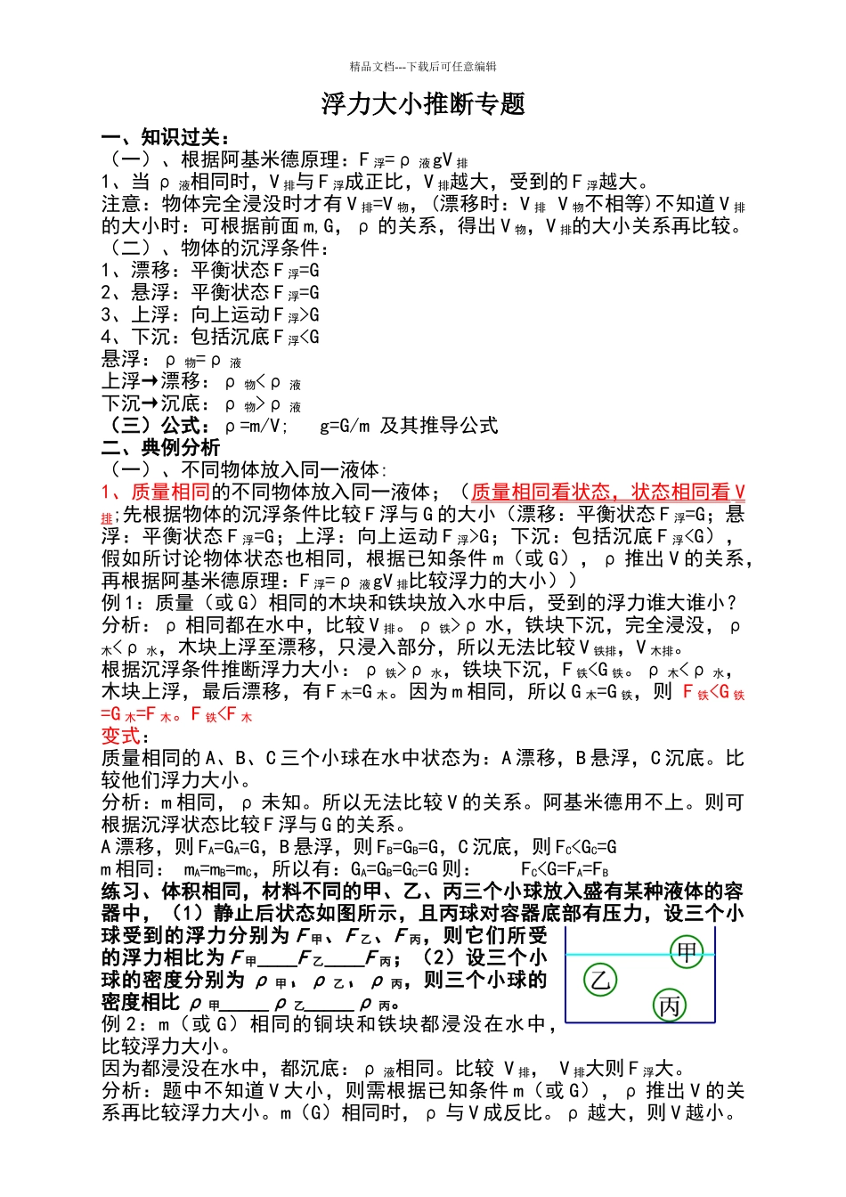 浮力典型例题——浮力大小的判断_第1页
