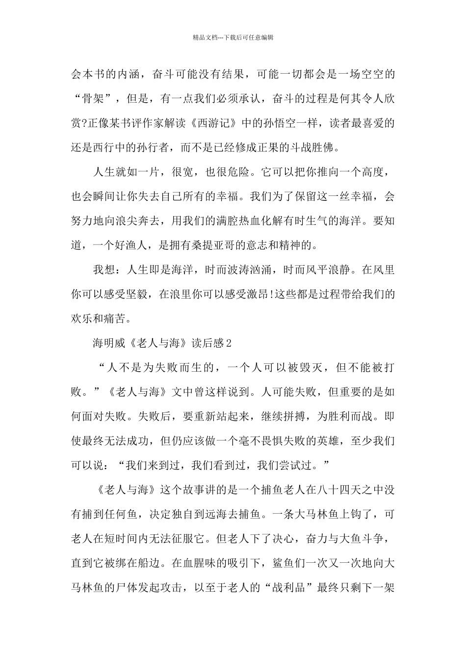 海明威《老人与海》读后感范文大全_第3页