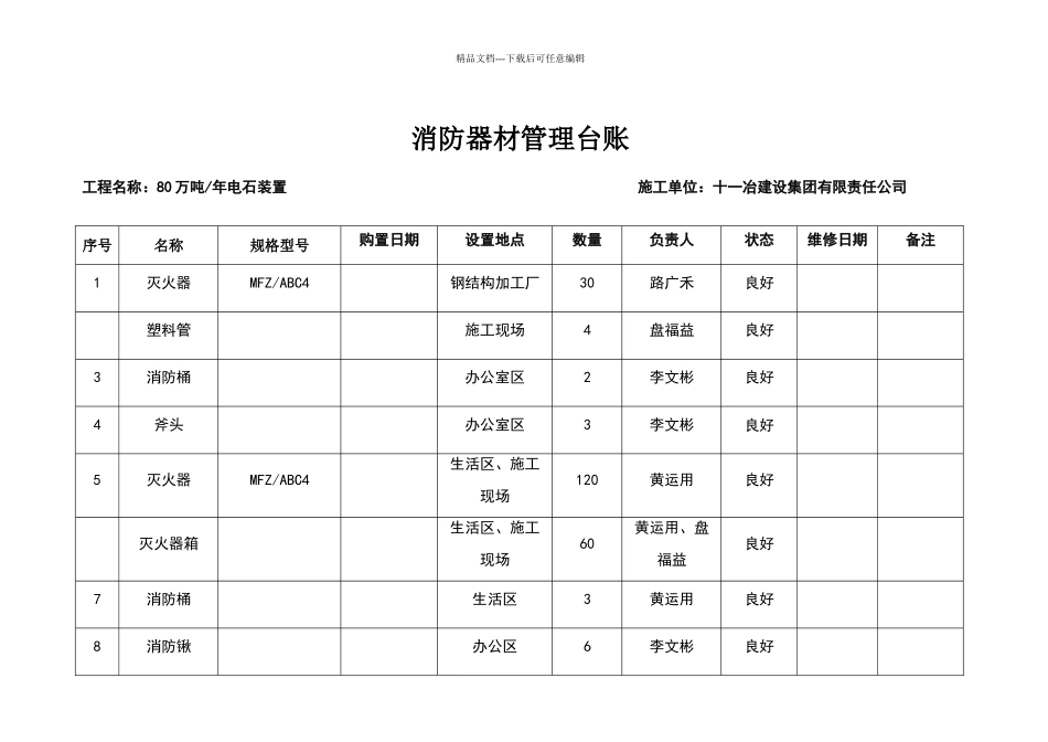 消防器材管理台账_第1页