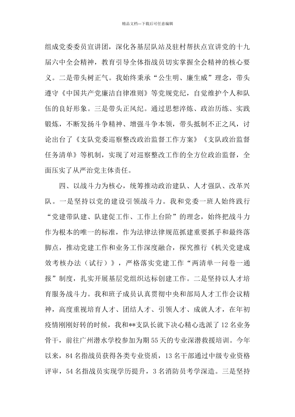 消防救援支队党委书记、政治委员2024年度述职述责述廉报告_第3页