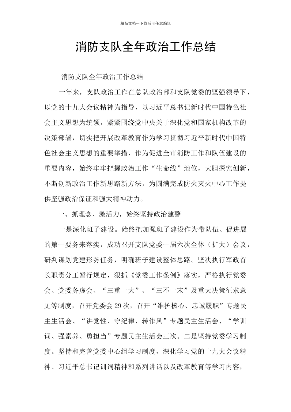 消防支队全年政治工作总结_第1页