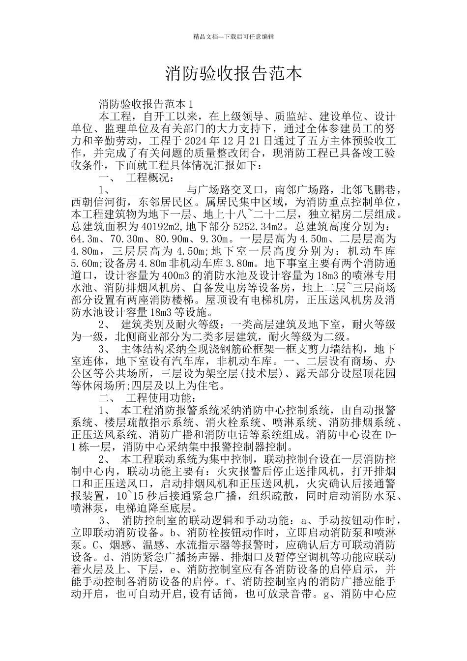 消防验收报告范本_第1页