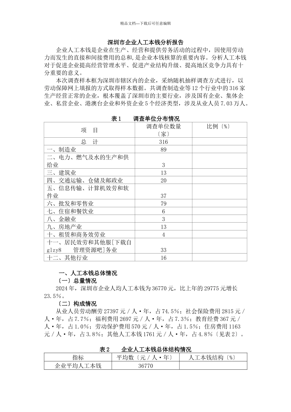 深圳市企业人工成本分析报告_第1页