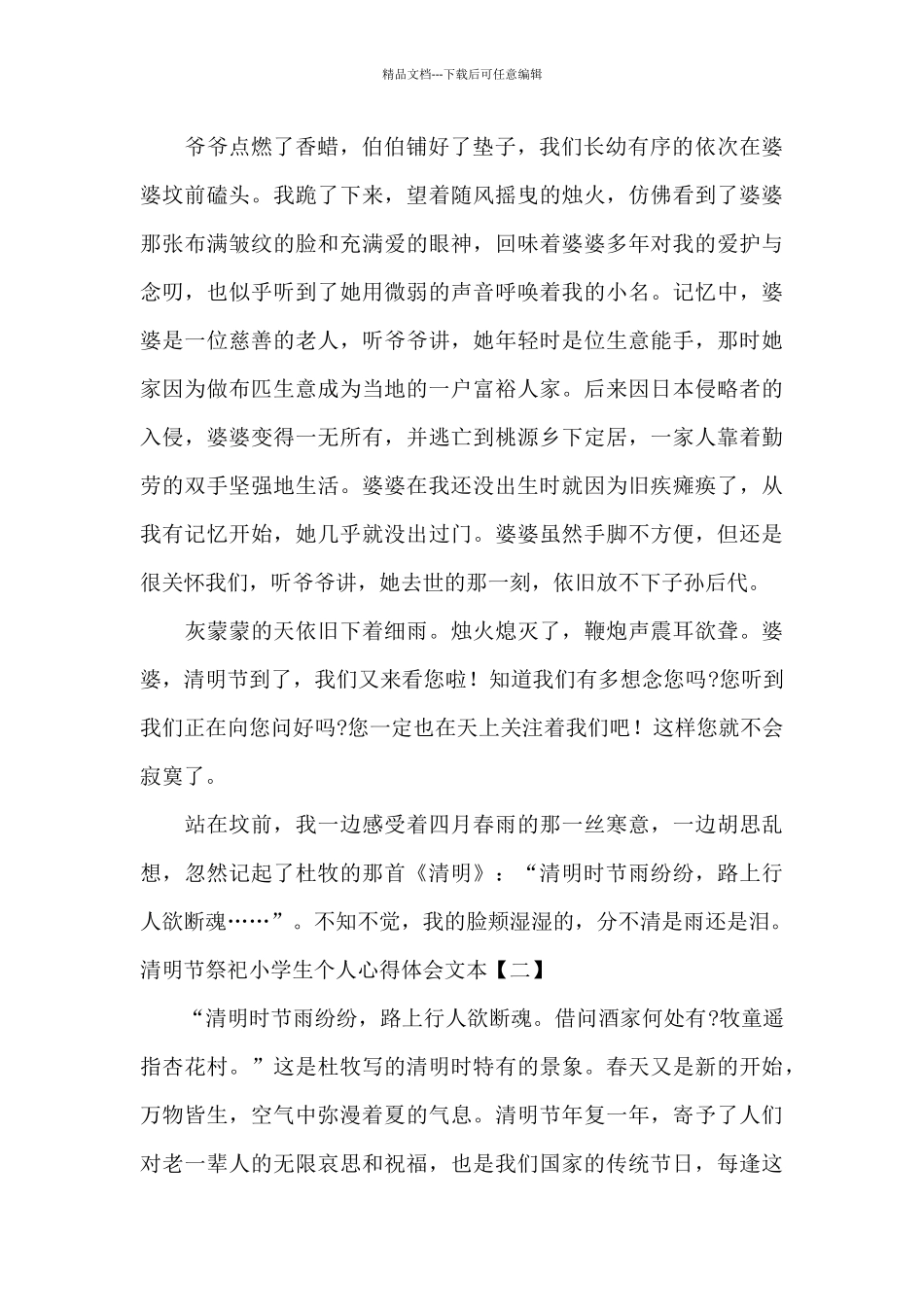 清明节祭祀小学生个人心得体会文本_第2页