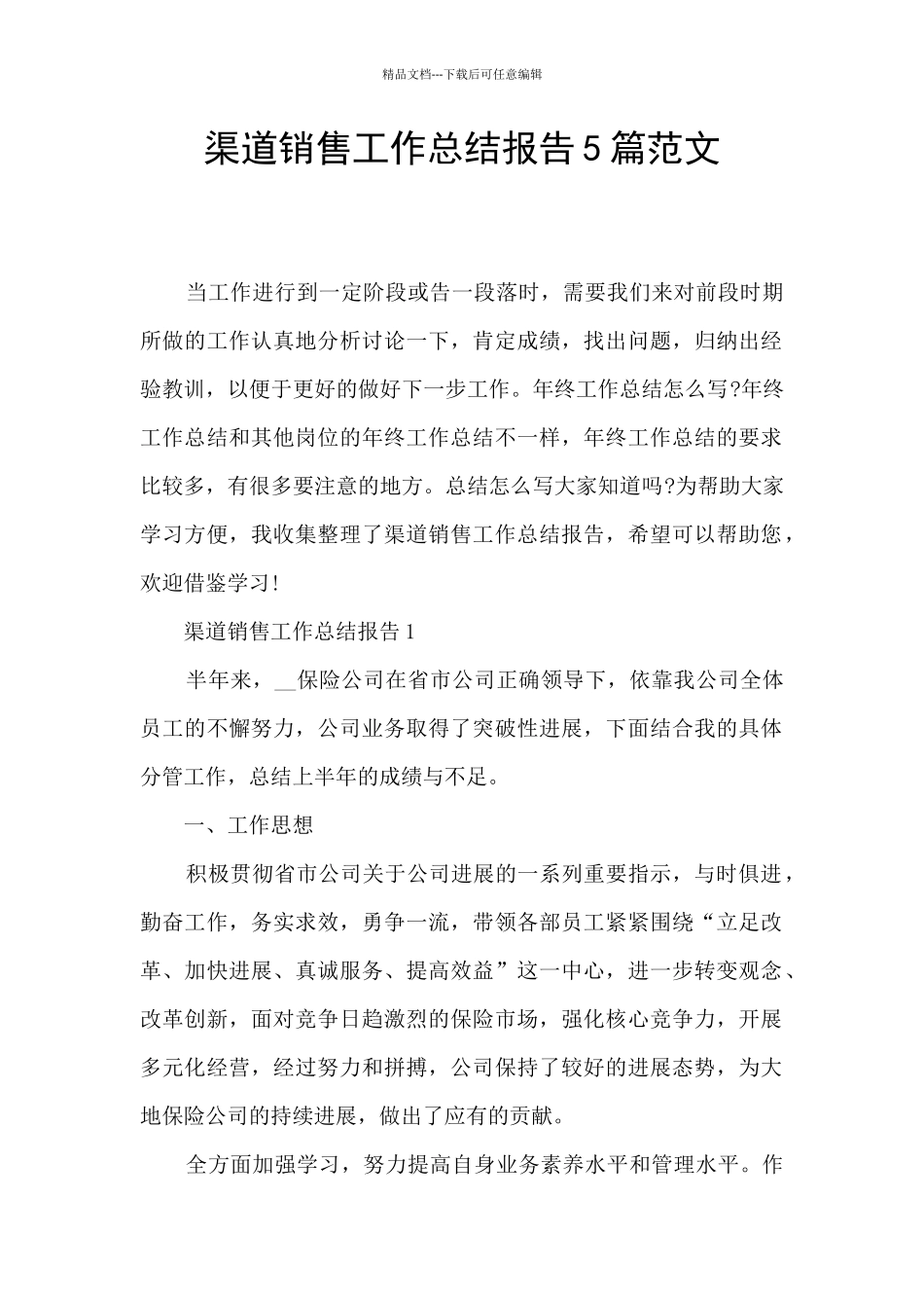 渠道销售工作总结报告5篇范文_第1页