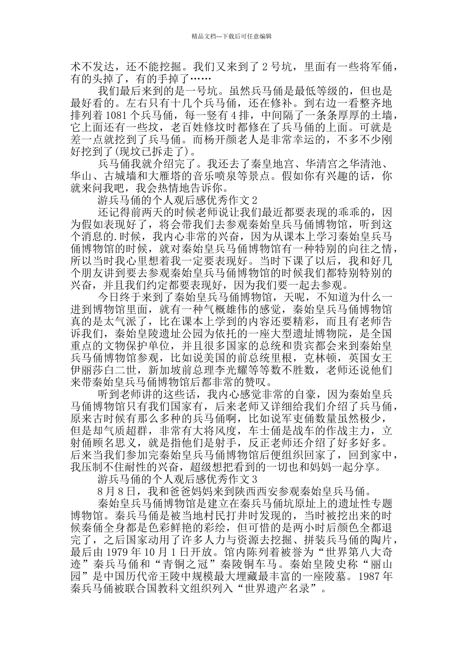 游兵马俑的个人观后感优秀作文5篇_第2页