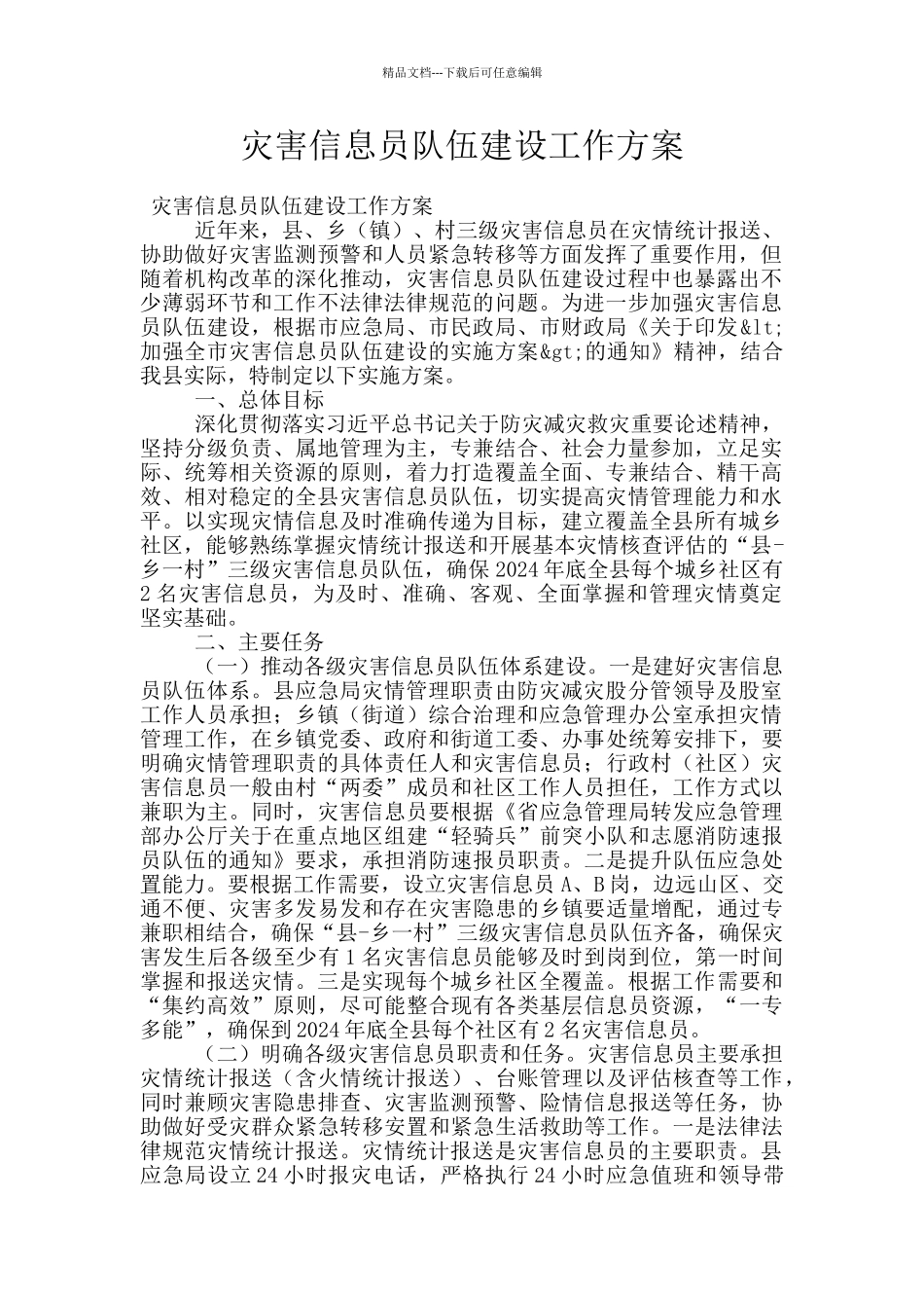灾害信息员队伍建设工作方案_第1页