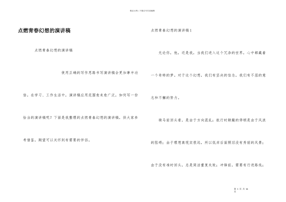 点燃青春梦想的演讲稿_第1页