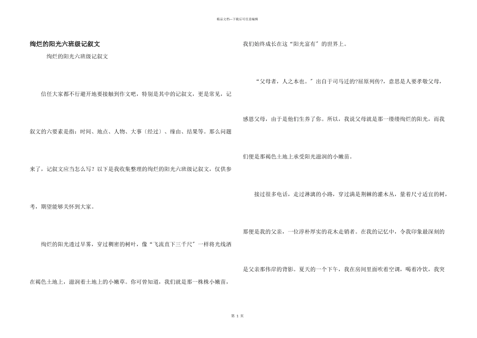 灿烂的阳光六年级记叙文_第1页