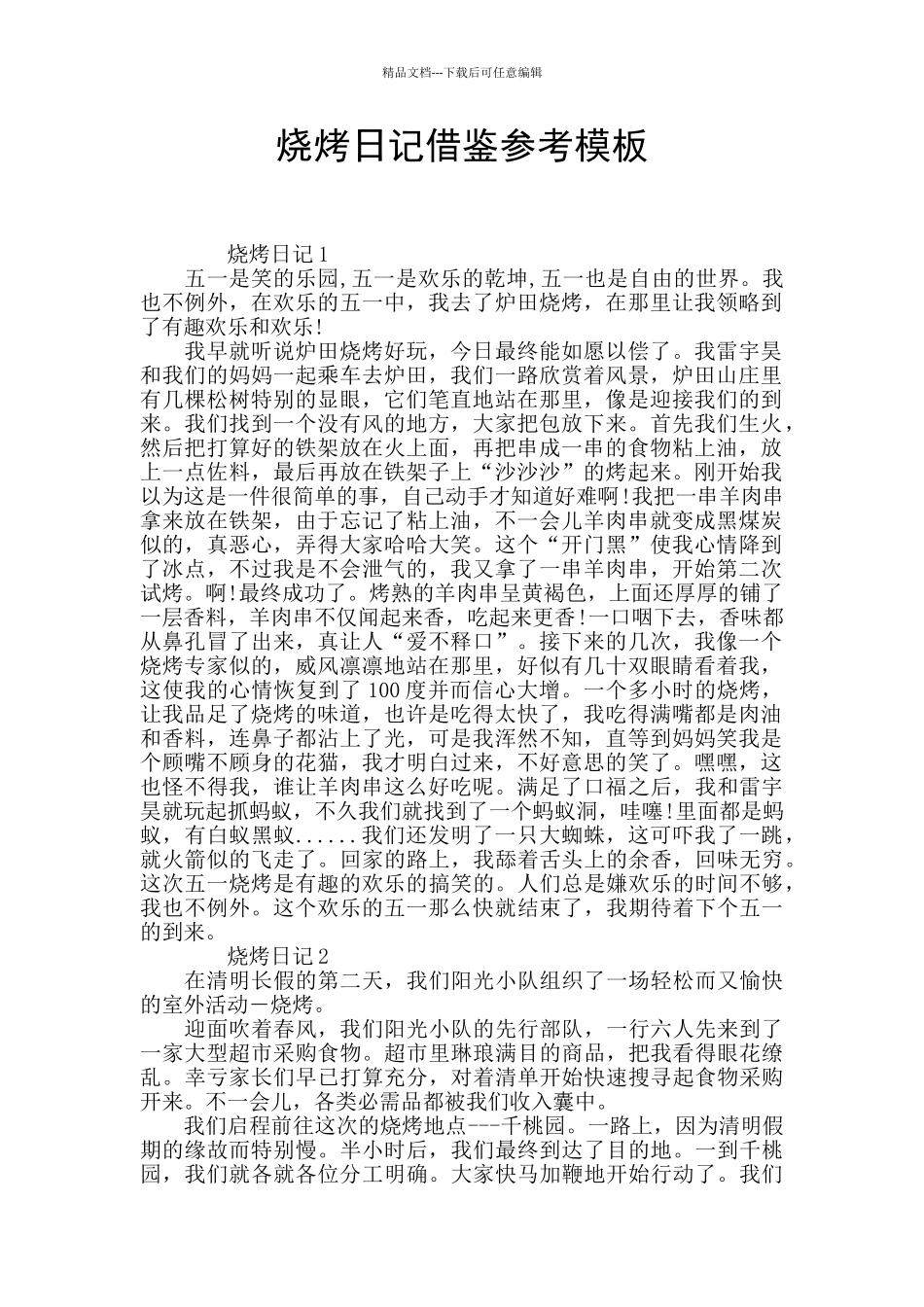烧烤日记借鉴参考模板_第1页