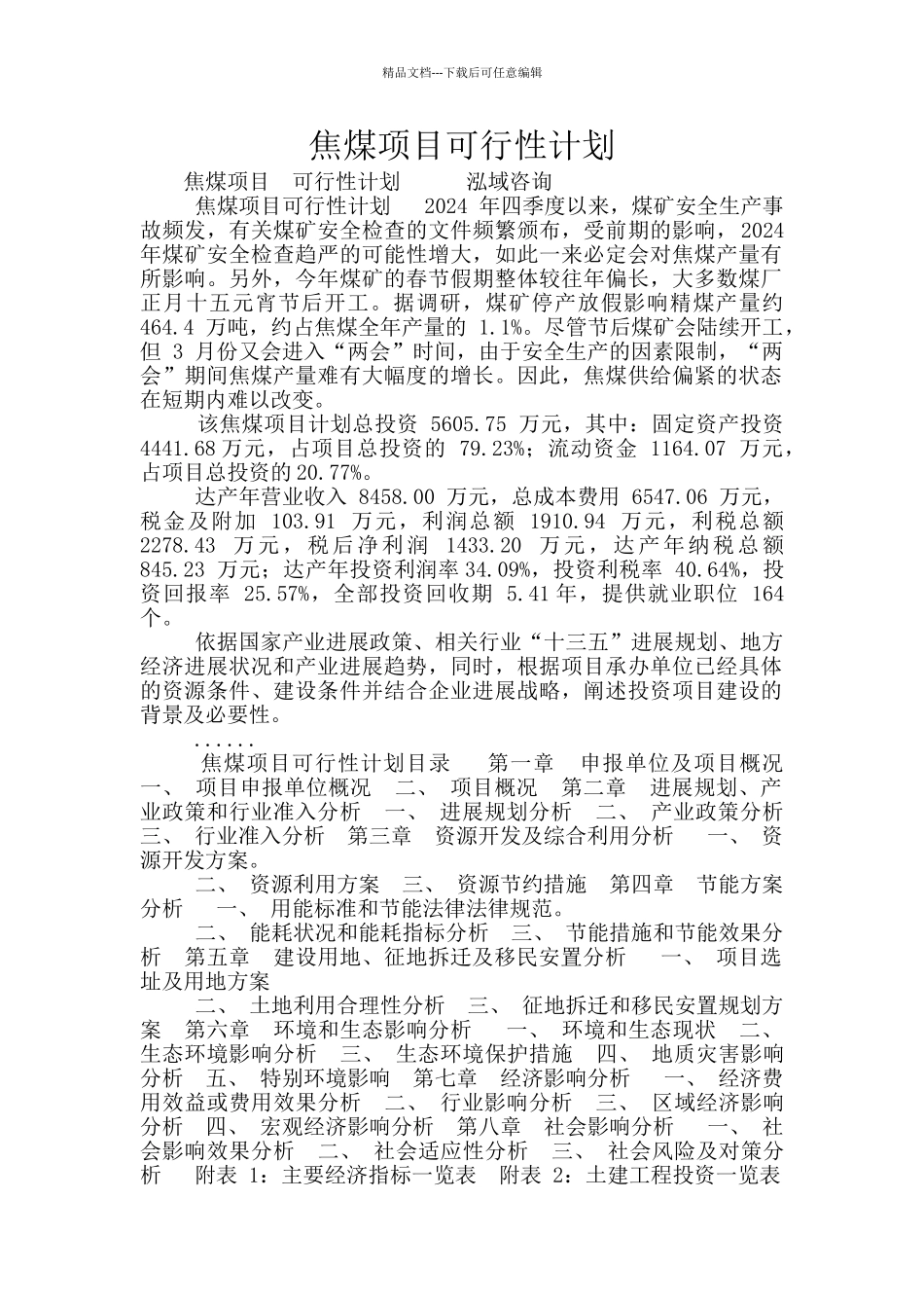 焦煤项目可行性计划_第1页
