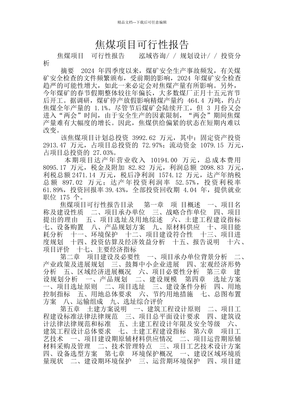 焦煤项目可行性报告_第1页
