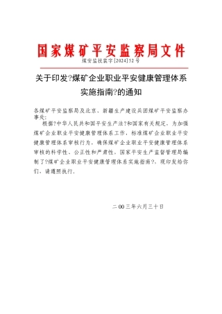 煤矿企业职业安全健康管理体系实施指南