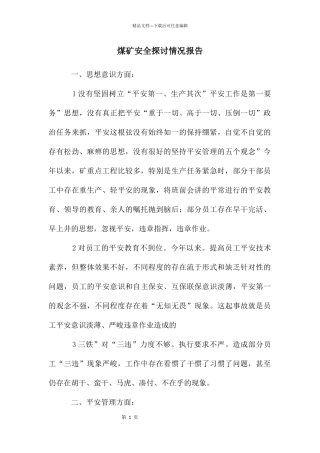 煤矿安全探讨情况报告