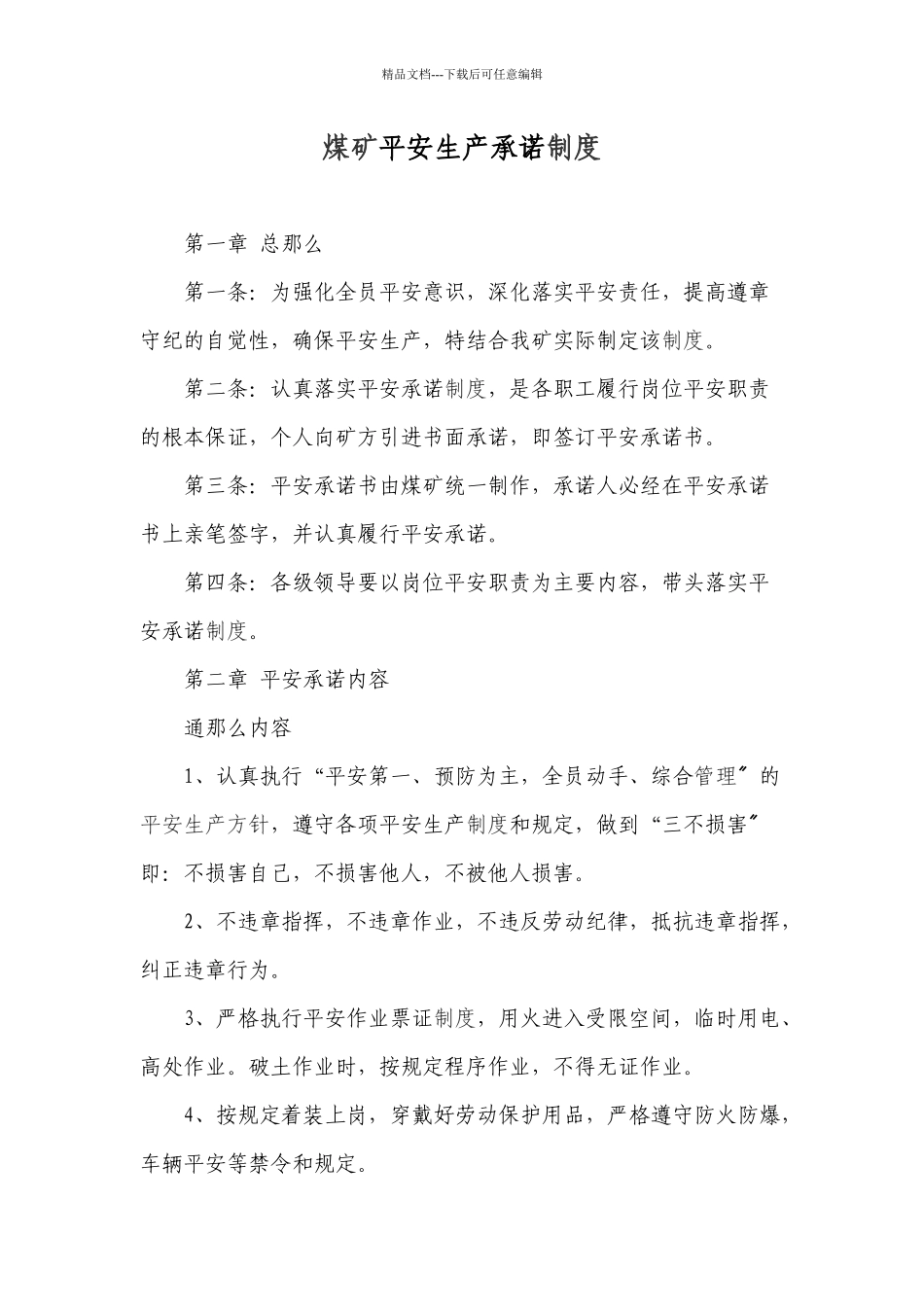 煤矿安全生产承诺制度_第1页