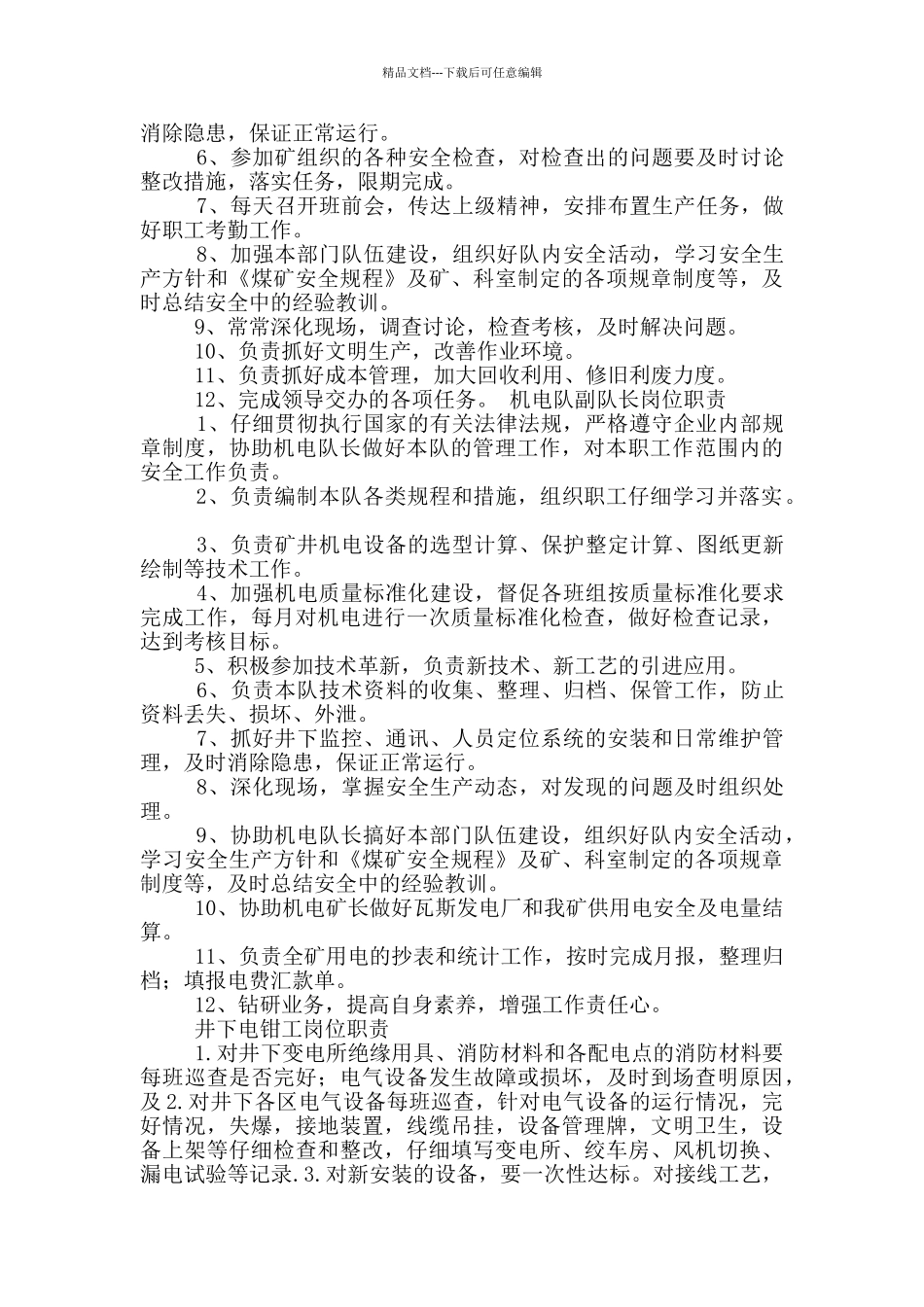 煤矿机电安全经理岗位职责_第2页