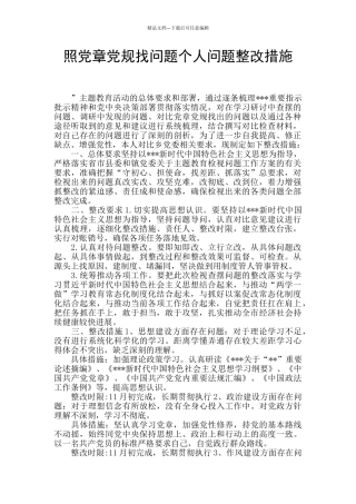 照党章党规找问题个人问题整改措施