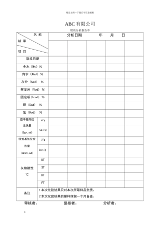 煤质分析报告单.