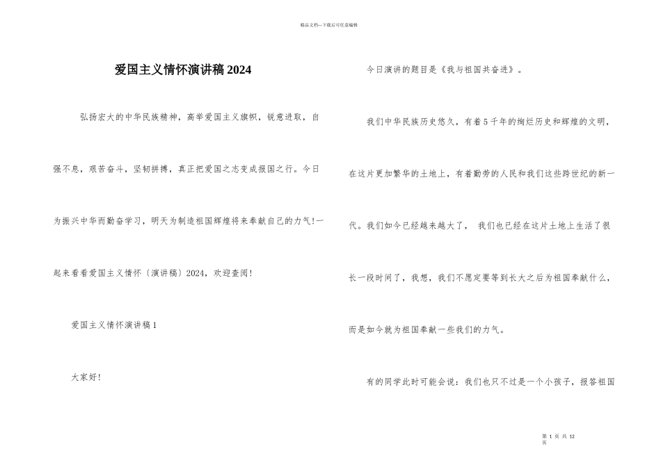 爱国主义情怀演讲稿2024_第1页