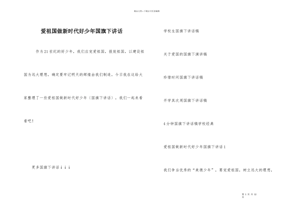 爱祖国做新时代好少年国旗下讲话_第1页
