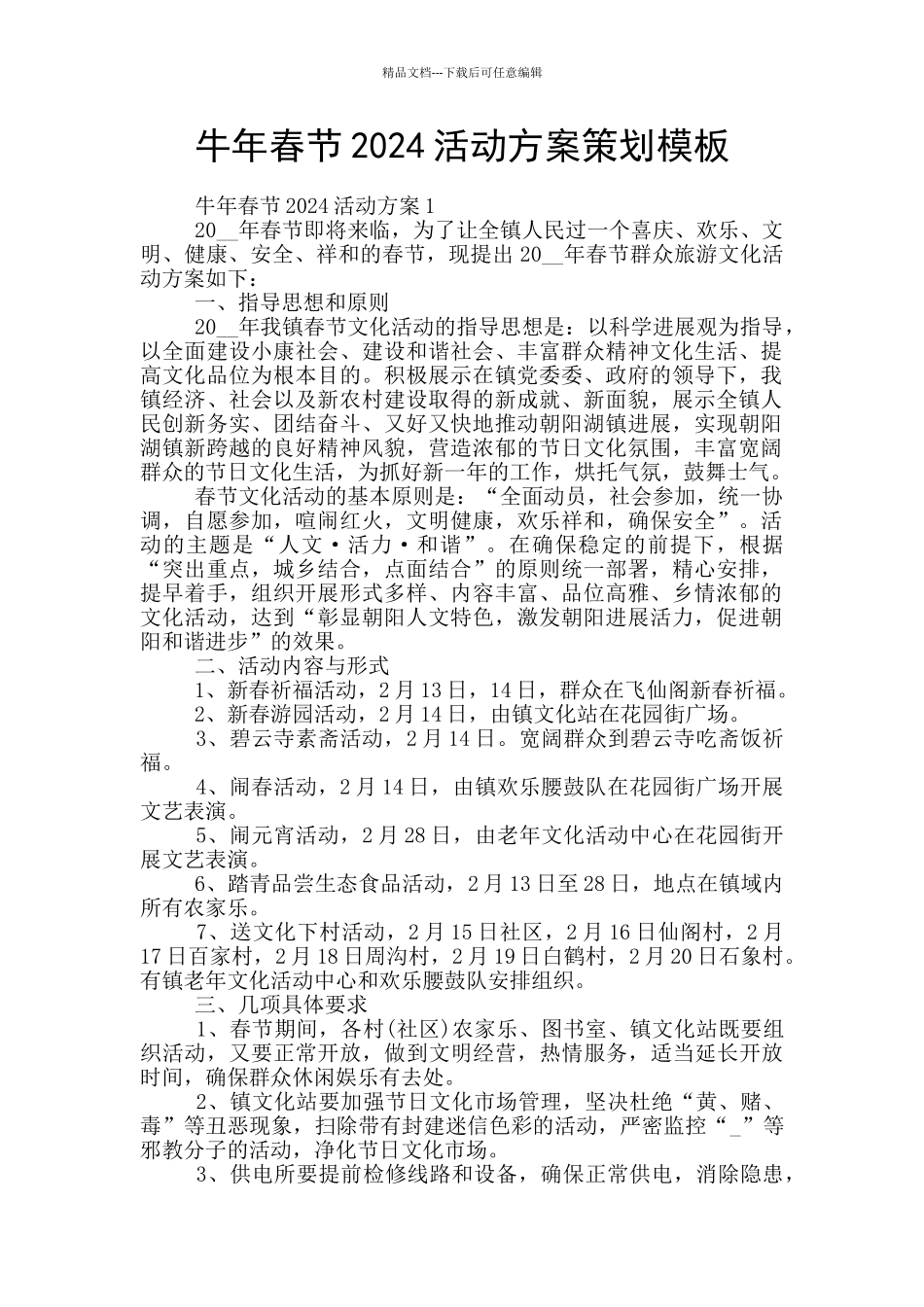 牛年春节2024活动方案策划模板_第1页