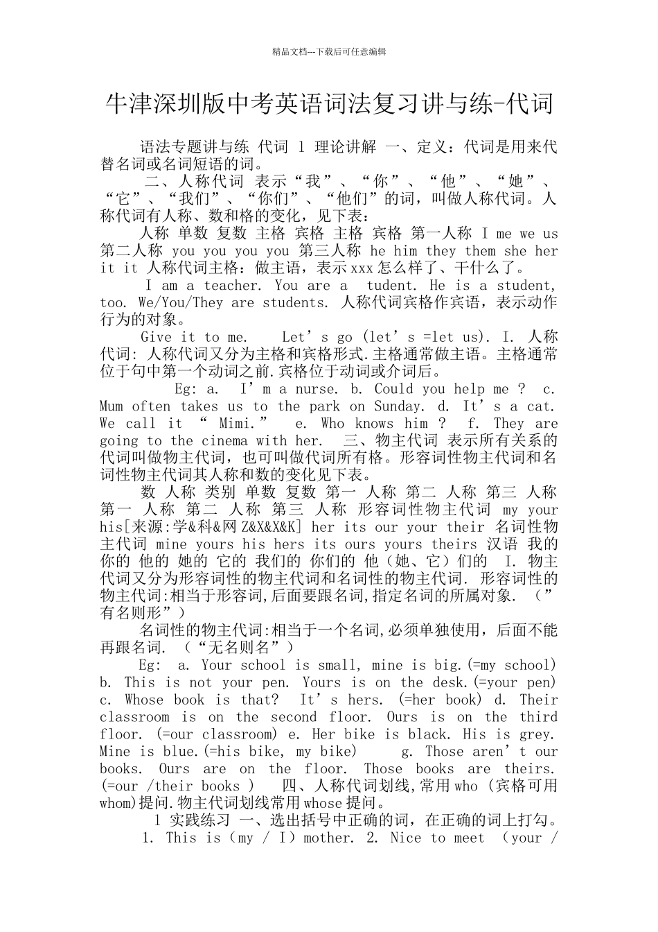 牛津深圳版中考英语词法复习讲与练_第1页