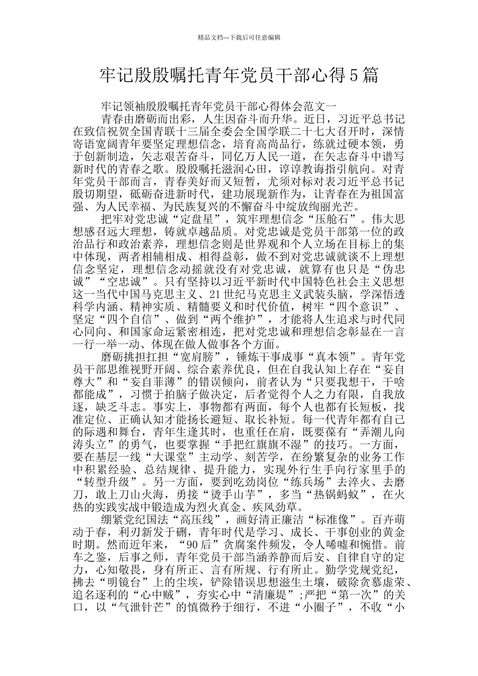 牢记殷殷嘱托青年党员干部心得5篇_第1页