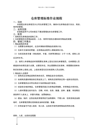 物业公司仓库管理标准作业规程