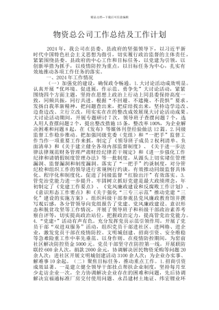 物资总公司工作总结及工作计划