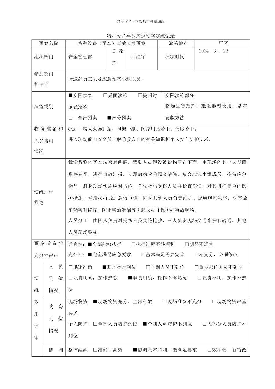 特种设备应急预案演练记录_第1页