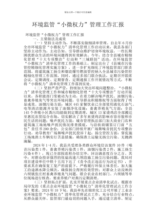 环境监管“小微权力”管理工作汇报