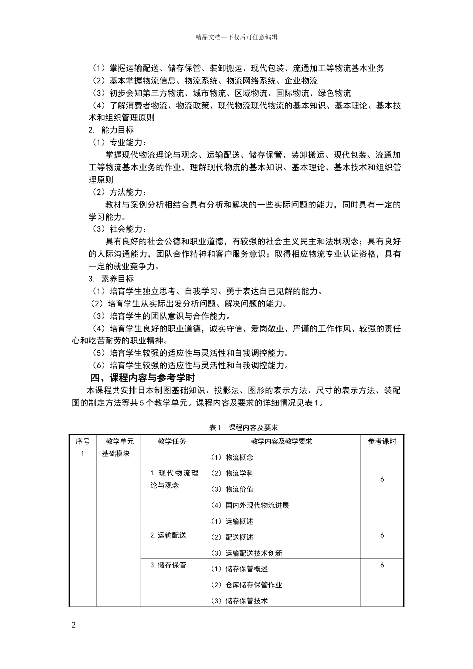 现代物流基础物流课程标准_第2页
