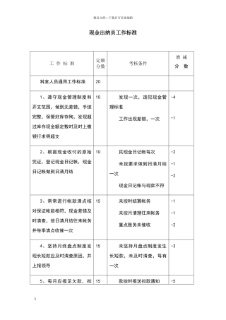 现金出纳员工作标准