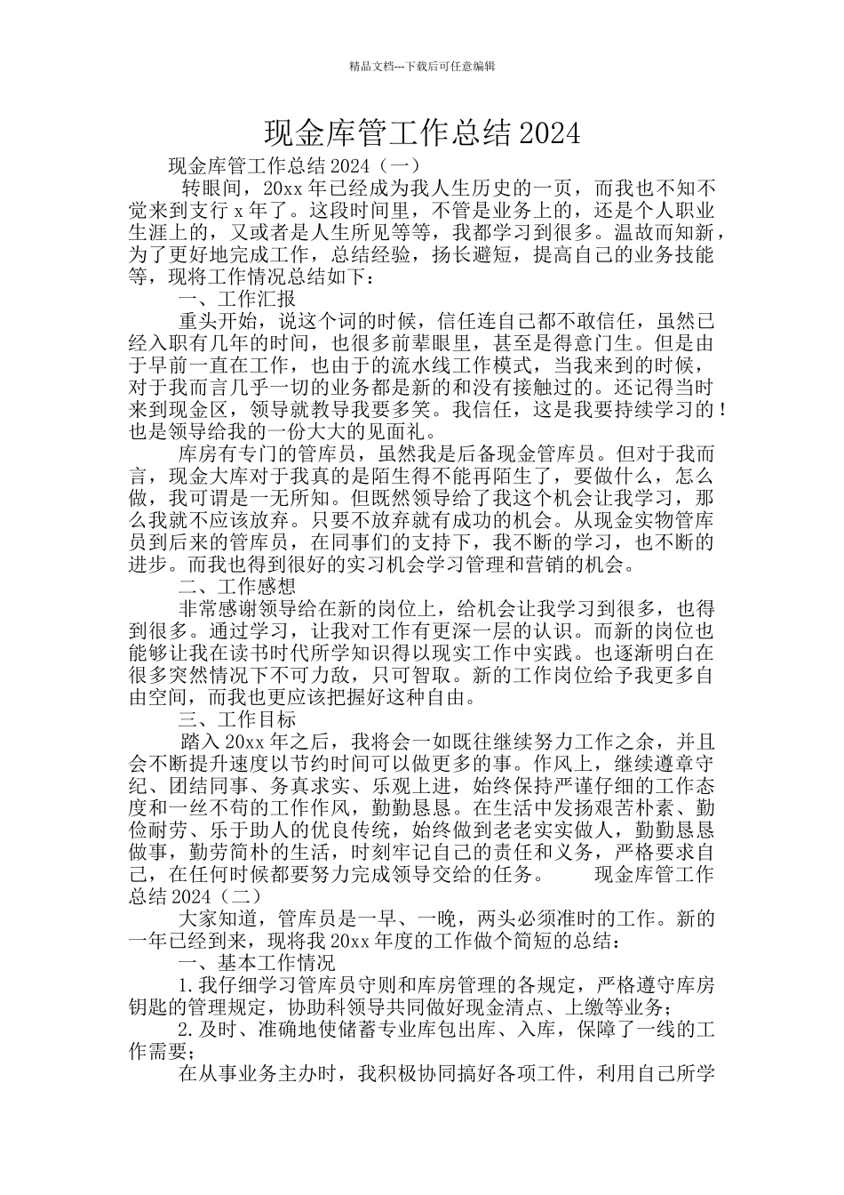 现金库管工作总结2024_第1页