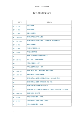 现行螺栓国家标准