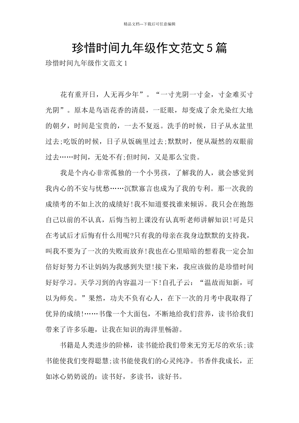 珍惜时间九年级作文范文5篇_第1页