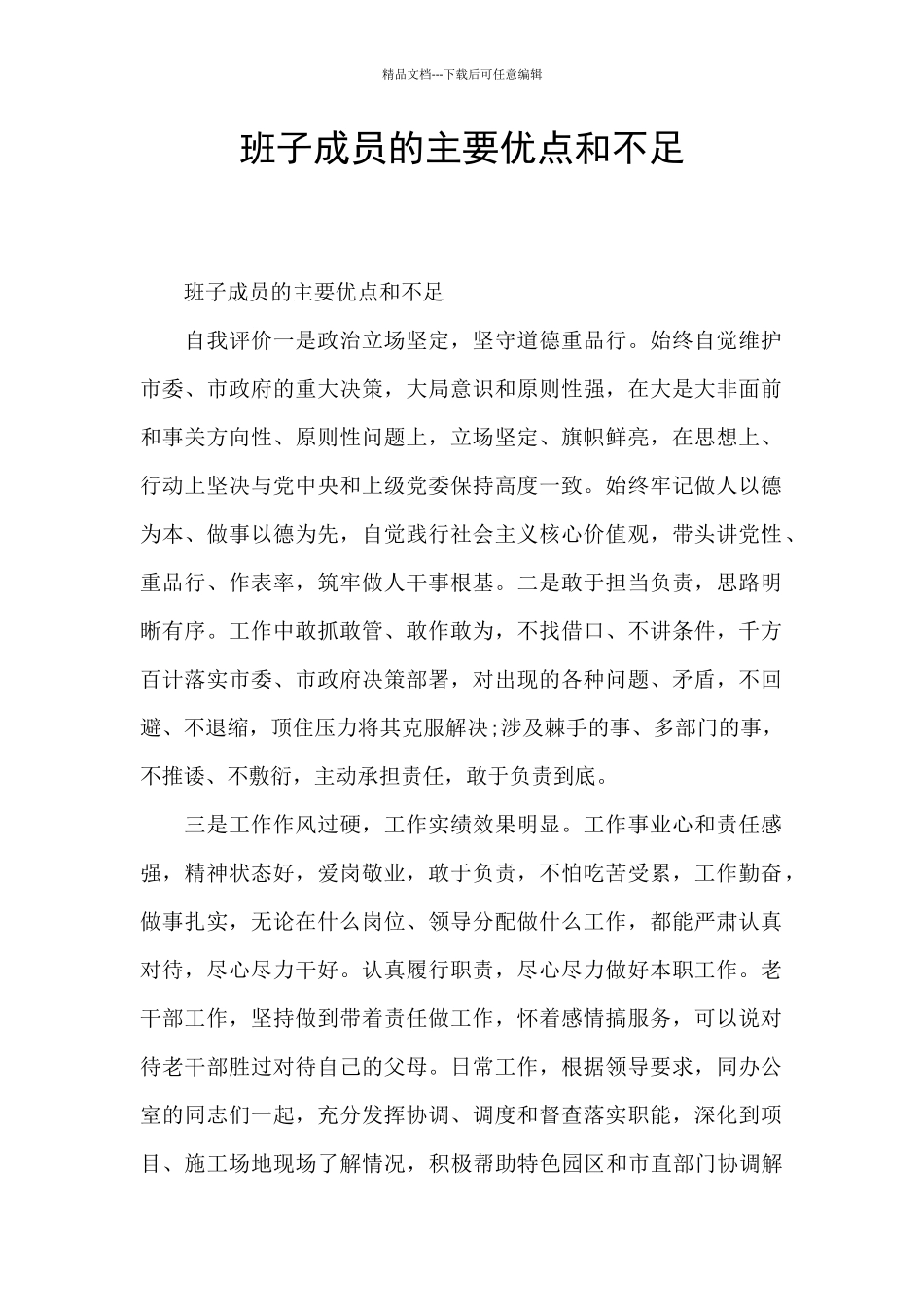 班子成员的主要优点和不足_第1页