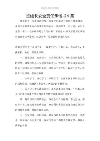 班组长安全责任承诺书5篇