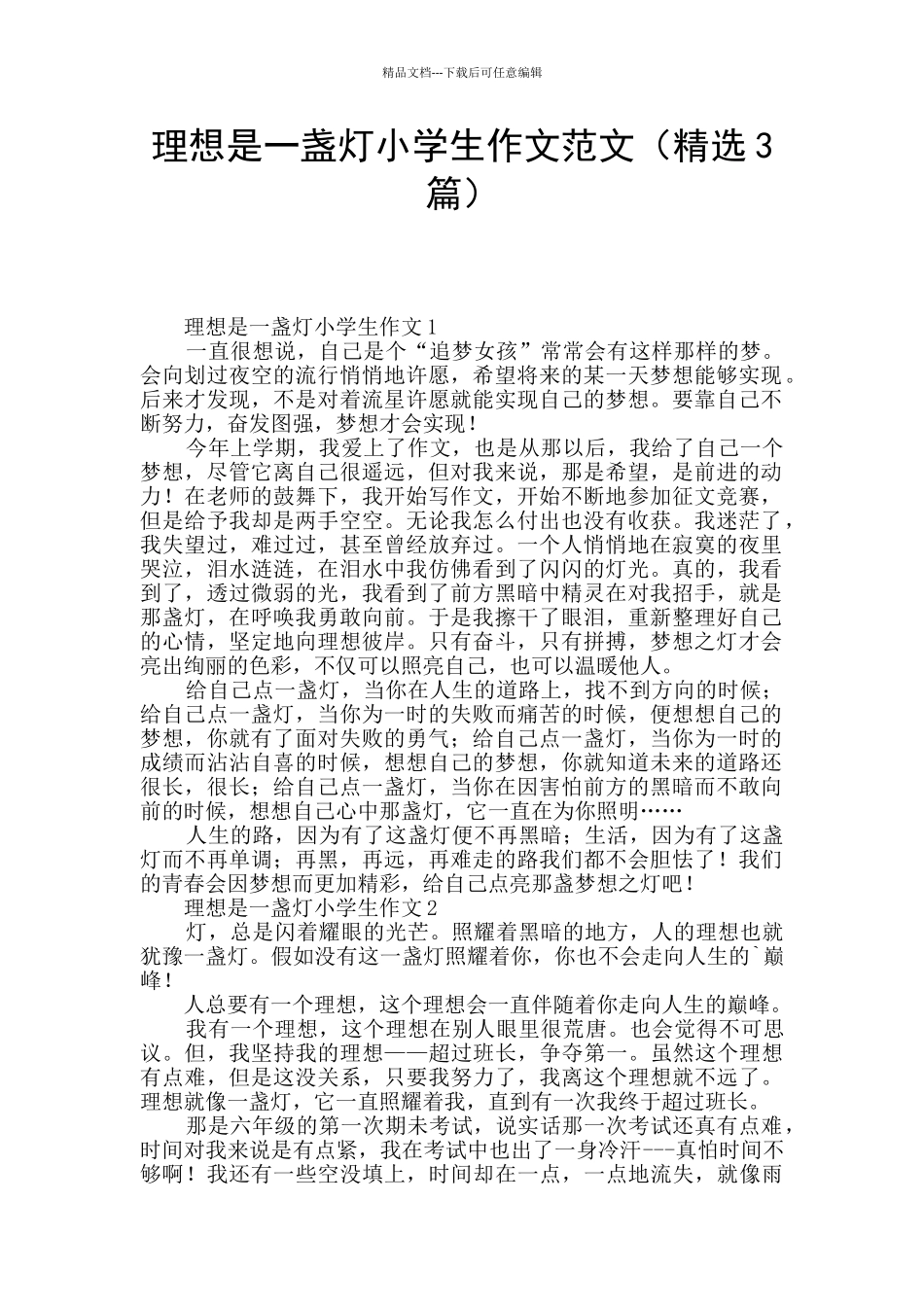 理想是一盏灯小学生作文范文_第1页