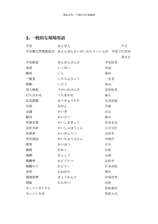 生产现场でよく使う中国语の単语