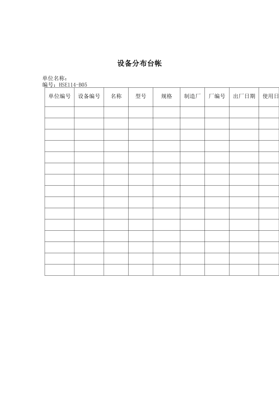 生产记录表格设备分布台帐_第1页
