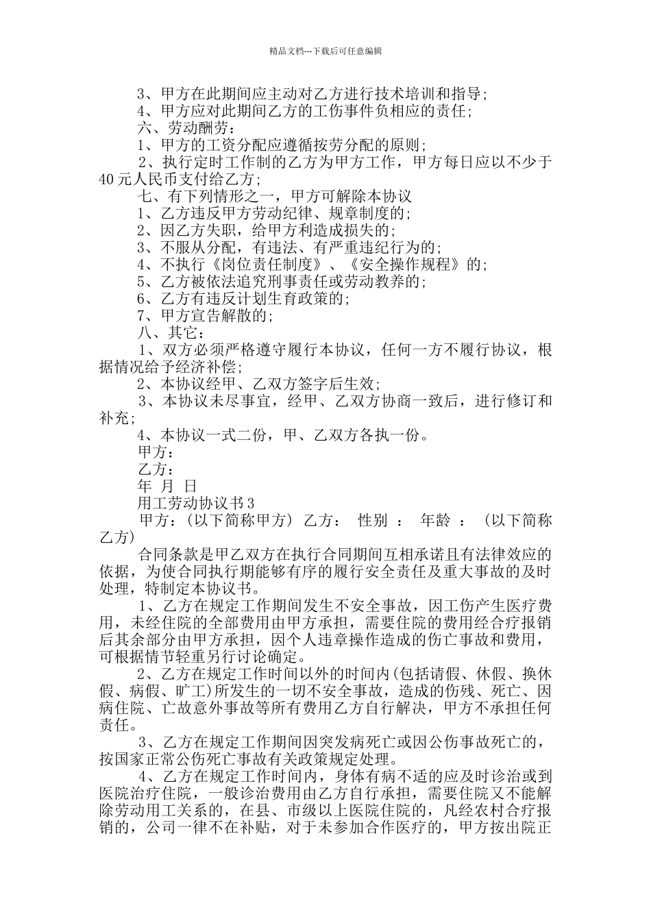 用工劳动协议书最新_第3页