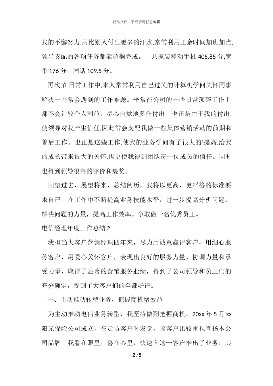 电信经理年度工作总结_第2页
