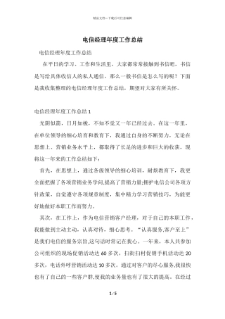 电信经理年度工作总结