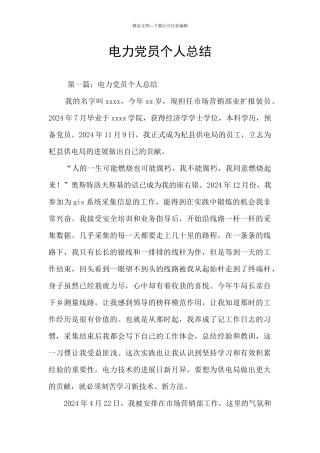 电力党员个人总结