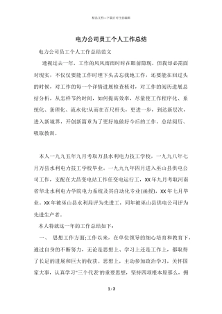 电力公司员工个人工作总结