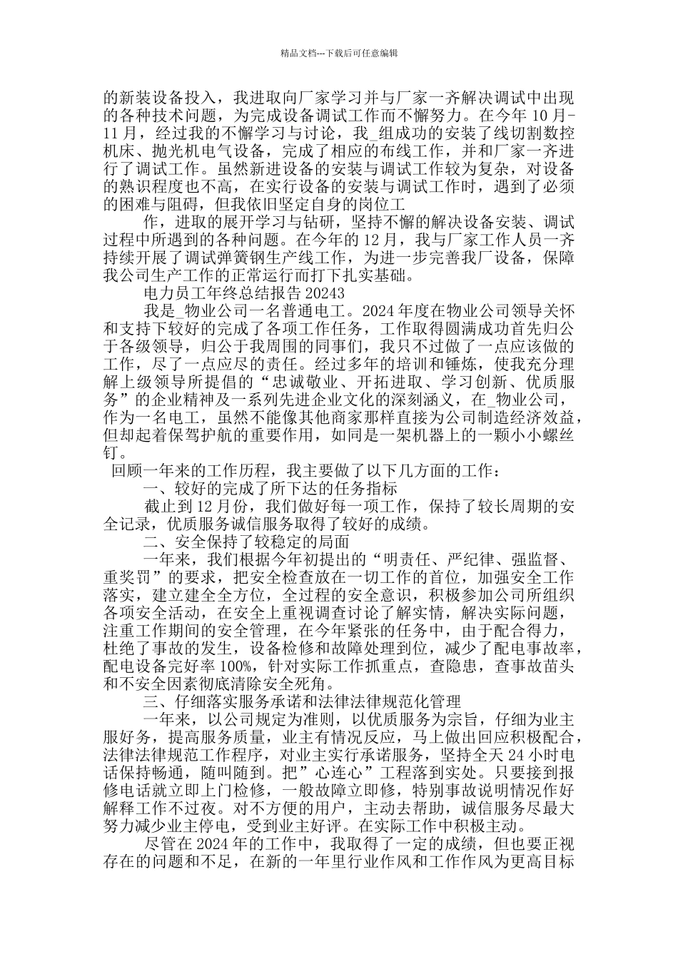 电力员工年终总结报告2024_第3页