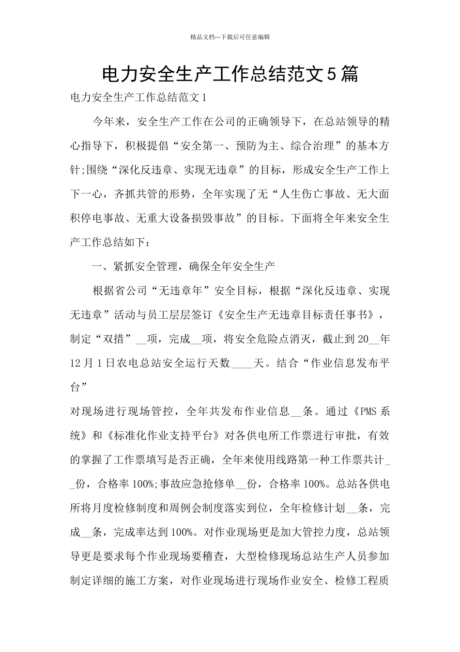 电力安全生产工作总结范文5篇_第1页