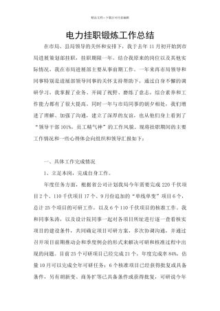 电力挂职锻炼工作总结