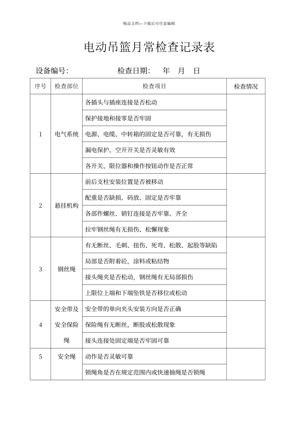 电动吊篮月常检查记录表_第1页
